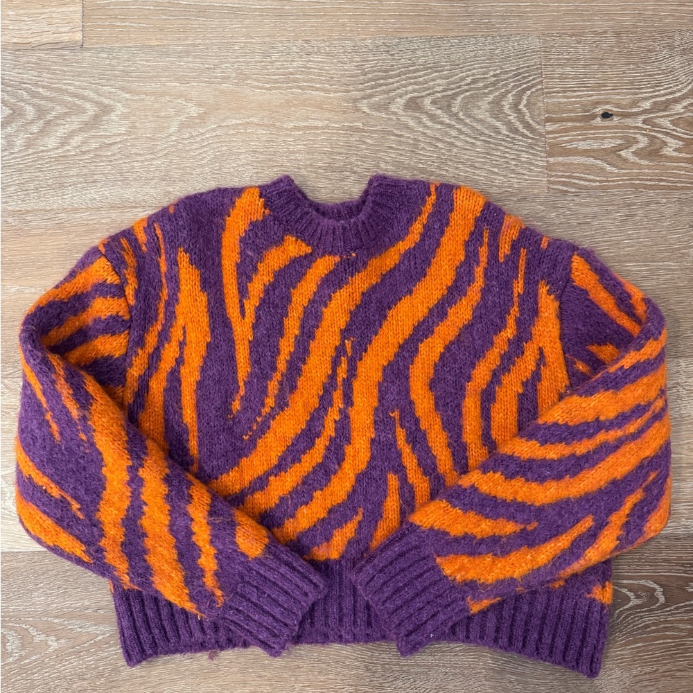 Zara Orange and Purple Zebra Print Sweater